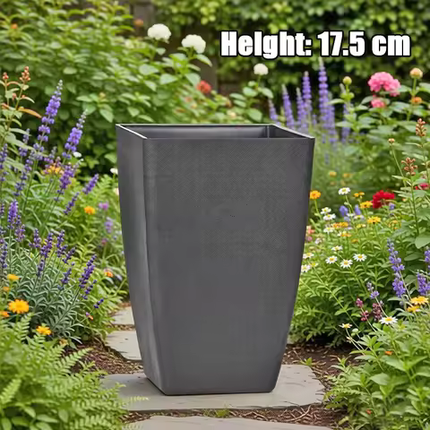 1Pc Modern Black Plastic Flower Pot 17.5cm Vertical & Standing Pot With Glossy Conical Design For He