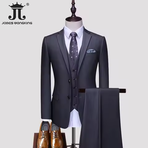 M-6XL Blazer Vest Pants Boutique Prom Party Slim Tuxedo Solid Color Men's Business Office Casual For