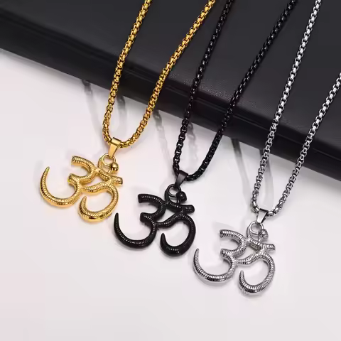 Stainless Steel Yoga Om Necklaces for Men,Punk Solid Metal Aum Pendant Collar Gifts,Male Jeweklry Gi