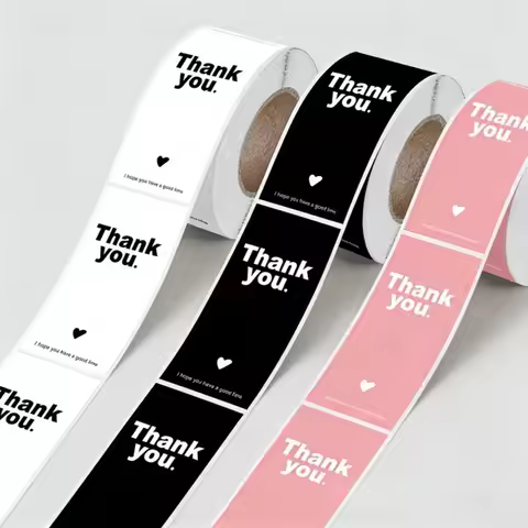 1 Roll Creative Rectangular Thank You Sticker Waterproof Envelope Decoration Decorative Label Gift P