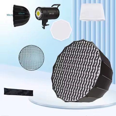 SH 115W Photography Light Dimmable Kit COB Lamp 90cm Bowens Softbox Video Studio Kit 2m Tripod Flash