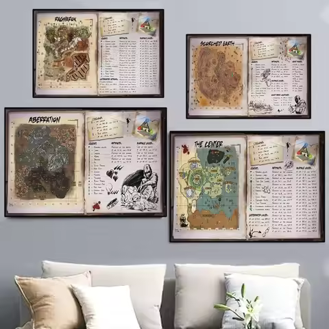 Ark Survival Evolved Island Map Poster Vintage Game Ragnarok Canvas Painting Wall Art for Living Roo