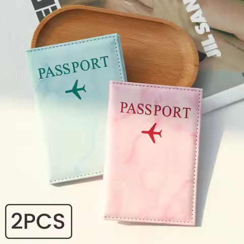 2PCS Traveler's Marble Travel Passport Holder Protective Cover with Storage Pouch for Long Journeys 