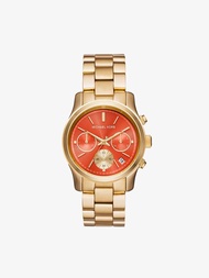 นาฬิกาข้อมือผู้หญิง Michael Kors Runway Chronograph Orange Dial Gold MK6162