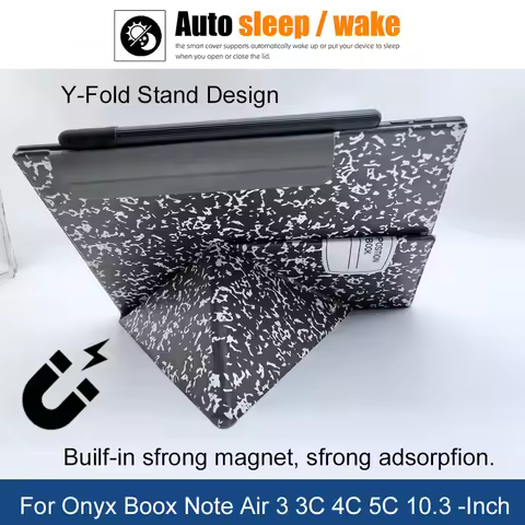 Funda Case For Onyx Boox Note Air3 3C Air4 4C Air5 5C 10.3" Smart Cover Y-Fold Stand Auto Sleep/Wake