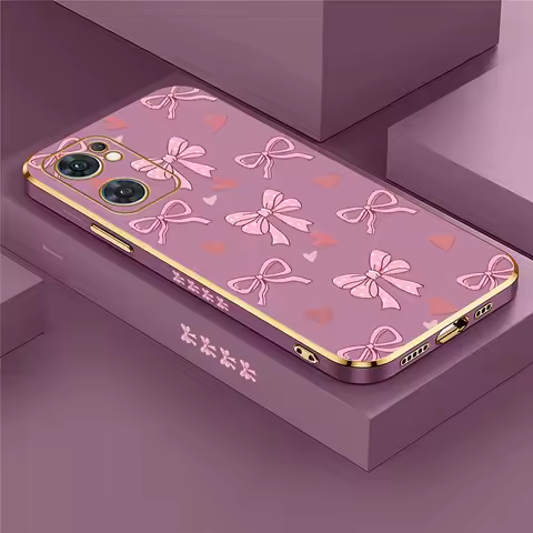Plating Silicone Phone Case For OPPO Find X5 X3 Lite Pink Bow Knots Love Heart Print Cover For OPPO 