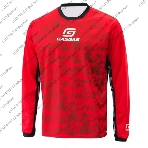 GASGAS Men's Motocross Jersey Red Camo Monogram Print Quick Dry Breathable Mesh Durable MX Racing Sh