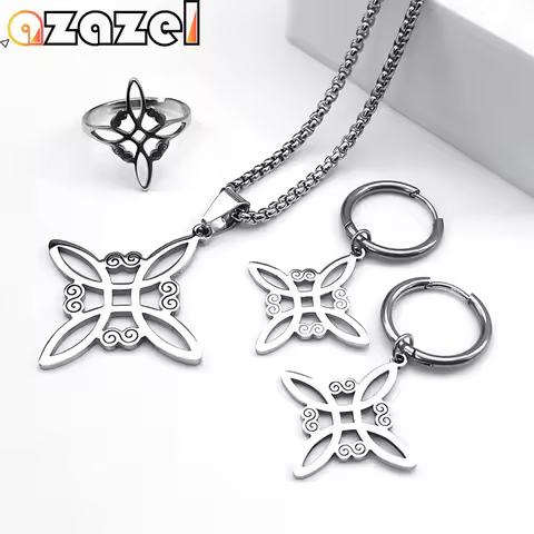 Stainless Steel Jewelry Set Witchcraft Witch Celtic Irish Knot Pendant Necklace Fashion Earring Brac