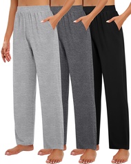 Huukeay 3 Pack Women's Lounge Pants, Cozy Wide Leg Lounge Pants with Pockets Loose Flowy Yoga Sweatp