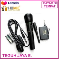 Homic HM-308 Microphone Single Wireless Dan Kabel - Hitam
