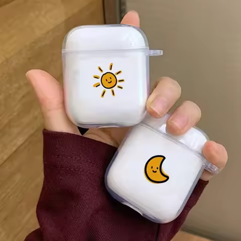 Simple Sun Moon Couple Clear Case for Airpod Pro 2 3rd 4th Earphone Cover for Airpod 2 1 Transparent