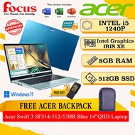 Acer Swift 3 Evo SF314-512-53HR Blue Laptop (i5-1240P | 8GB RAM 512GB SSD | 14" QHD | Intel Iris Xe | W11)