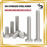M4-M12 304 Stainless Steel DIN933 Hexagon Head Bolt Screw