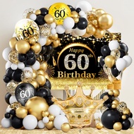 83PCS Happy Birthday Party Decoration 50th 60th 70th with Black White Gold Confetti Balloon and Phot