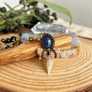 青金石 鯊魚牙齒化石 玻璃米珠x天然石 串珠吊墜 配 寶石鏈