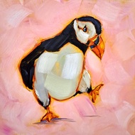 海雀油畫鳥類藝術原創動物牆藝術裝飾企鵝藝術品