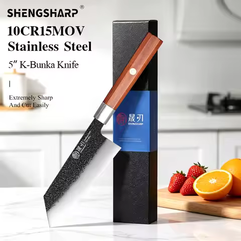 SHENGSHARP 5" Japanese Style Bunka Chef Knife 10Cr15MoV Stainless Steel Slicer Meat Utility Fruit Pr