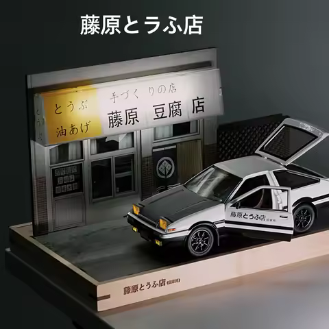 1:32 Initial D AE86 Fujiwara Tofu Shop Garage Display Case PVC Parking Lot Model Simulation Miniatur