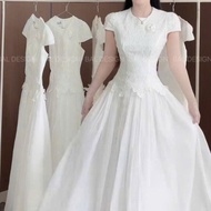 Gentle and beautiful women's dress, round neck lace dress with flared silk skirt C476(Z4)