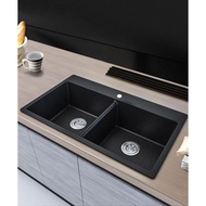 Quartz Classic Double Bowl Top mount Kitchen Sink, Black