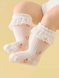 1雙柔軟舒適的白色公主風膝上襪,適合0-12個月和1-2-3歲女寶寶
