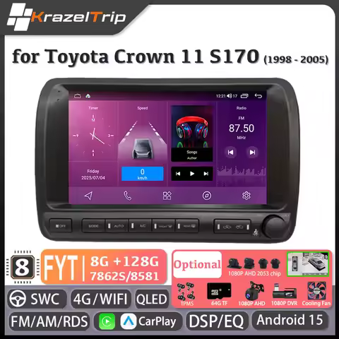 FYT 7862s 8 Core CarPlay Car Radio for Toyota Crown 11 S170 S171 1998 - 2005 QLED Android Auto Stere