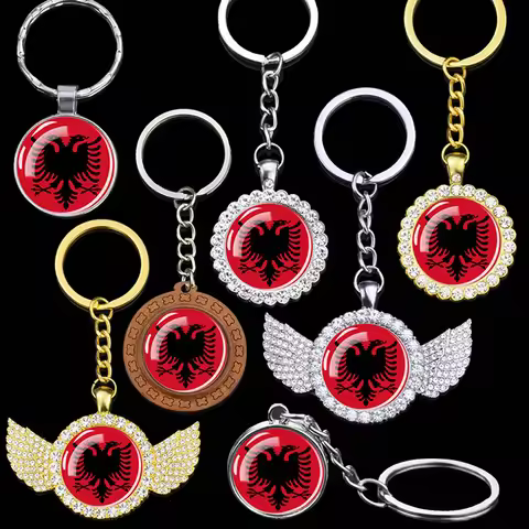 Esspoc Albania Flag Key Chain Fashion Glass Dome Keychains Keyrings Patriot Souvenir Gifts Albanian