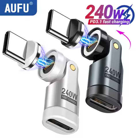 AUFU 240W Magnetic Type-c OTG Adapter 9Pin USB C to Type C 5A Fast Charging USB C Female OTG Convert