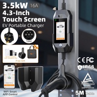 feyree Type 2 Portable EV Charger 3.5kW 16A UK 3 PIN Plug 4.3" Touchscreen WiFi APP Control Charge