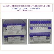<<CLEARANCE>> - VACUUM BLOOD TUBE (K2 EDTA 2ML) @ LAVENDER CAP- 100'S/PACK (2026/02)