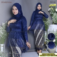 (BISA COD / BAYAR DITEMPAT) Setelan Kebaya Tille NAVY Modern mix Rok plisket Panjang / Kebaya Penga