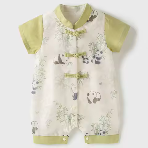 Summer Newborn Boy Girl Clothes Chinese Style Cartoon Cute Panda Short Sleeve Rompers Jumpsuits Baby