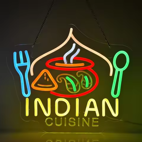 Indian Food Neon Lights Wall Decoration for Indian Restaurants Fast Food Shops/Trucks,Bars,USB Power