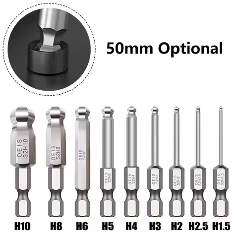 50mm Hex Screwdriver Bit Ball End Long Magnetic Driver Bit Ball Head Driver Bit Hand H1.5 H2.5 H3 H4