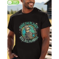 Futurama Bender Save The Planet Kill All Humans Graphic T-Shirt - Official Bender Design with Bender