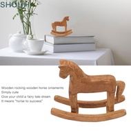 SHOUH Wooden Rocking Horse Ornament, light brown 7.48x7.09in Tabletop Trojan Horse Decor, Pine Horse