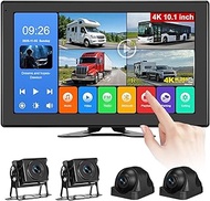 RV Backup Camera System - 10.1 inch 4K Touchable 4 CH Monitor, 1080P IP69 Waterproof Wired Camera, D