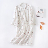 2026 Japanese Kimono Robes for Women 100% Cotton Gauze Bathrobe Summer Thin Sleepwear Long Sleeve Ni
