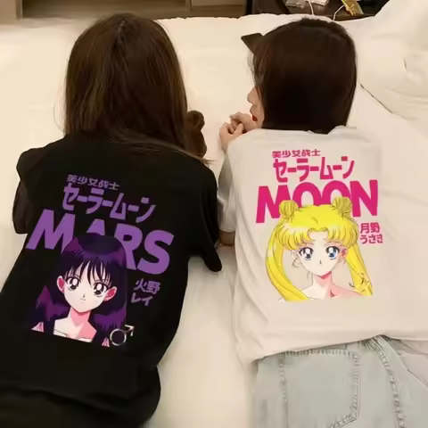 Summer 2026 Sailor Moon "Shinori × Moon Hare" BFF Theme 100% Cotton Printed Loose T-shirt for Boys a