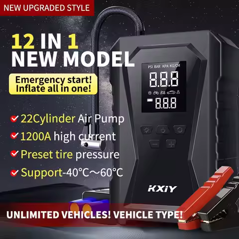 DM10 Car Emergency Jump Starter & Air Pump 12V Multi-Functional 4 Measurement Units ±1.5 PSI Accurac