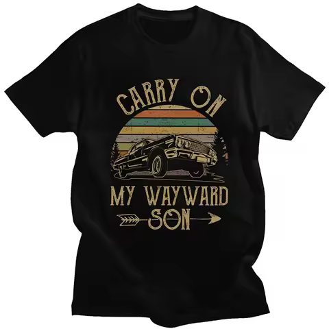 Supernatural T-Shirt Vintage Men's T Shirt Carry On My Wayward Son Dark Heather Unique Tee Shirt Cot