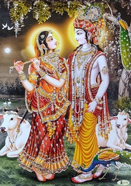 Radha Krishna Poster Reprint Hindu God Picture with Glitter