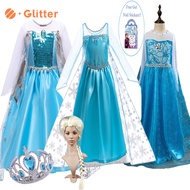 Disney Frozen Elsa Baby Dress For Kids Girl Mesh Sequined Princess Dresses with Cloak Wig Crown Nail Stickers Kid Toddler Clothes Children Birthday Gift