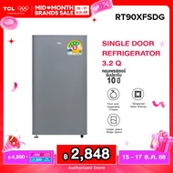TCL ตู้เย็น 1 ประตู ขนาด 3.2 Q สีเงิน/ขาว จัดส่งฟรี รับประกัน 10 ปี รุ่น RT90XFSDG พร้อมแผงควบคุมอุณ