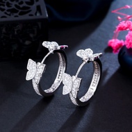 SEQUITO Delicate AAA CZ Zircon Gold Color Butterfly Circle Hoop Earrings for Women 2024 Spring New J