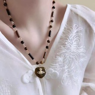 Retro Tiger Eye Saturn Planet Shape Necklace Creative Design Heart-Shaped Saturn Planet Necklace