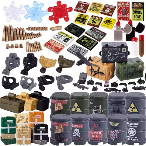 Gas Mask Building Blocks Zombies Radiation Sign Oil Tank Bullet Lighter Cigarette WW2 Military Soldi