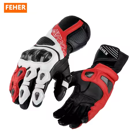 FEHER Men's Motorbike Gloves FT-009 All Seasons Genuine Leather Breathable Carbon Fiber Shell Anti-f