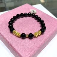 EMAS 999.9 pure Gold足金貔貅 Naga Dragon Gelang Pixiu 999.9GOLD/24k Crystals 6 colour Double Pixiu Agate Bracelet