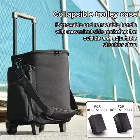 Rolling Speaker Bag with Wheels Carrying Case with Retractable Handle Multi-pocket for Bose S1 Pro /